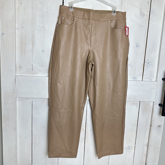 SPANX Leather Like Slim Straight Pant Toffee Tan Size XL NWT  $168 Day To Night - Picture 1 of 6